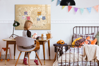 Tableau magnétique effaçable Carte du monde avec photos et accessoires