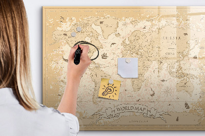 Tableau magnétique effaçable Carte du monde avec photos et accessoires