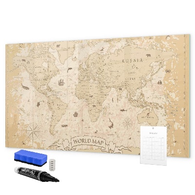 Tableau magnétique effaçable Carte du monde avec photos et accessoires