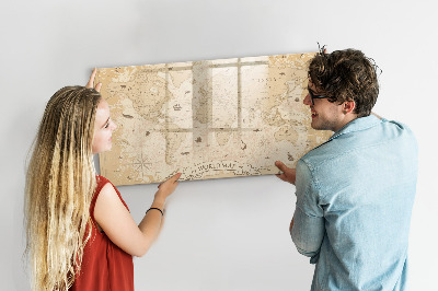 Tableau magnétique effaçable Carte du monde avec photos et accessoires