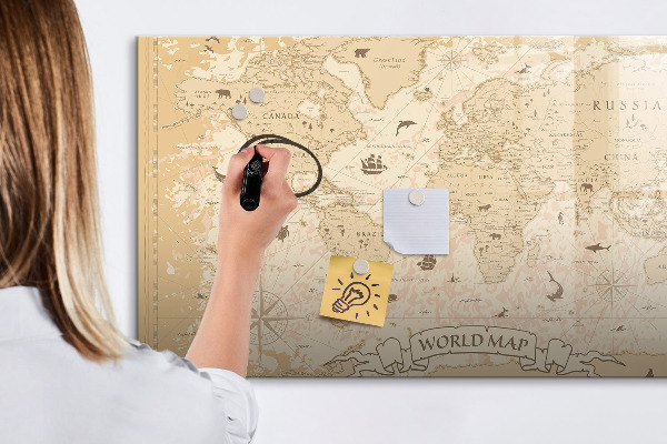 Tableau magnétique effaçable Carte du monde avec photos et accessoires