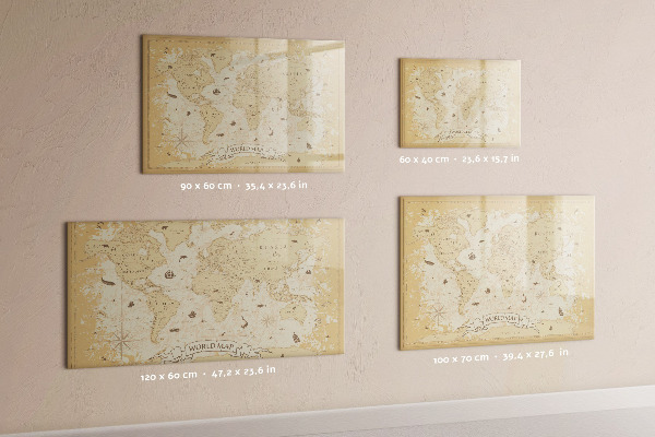 Tableau magnétique effaçable Carte du monde avec photos et accessoires