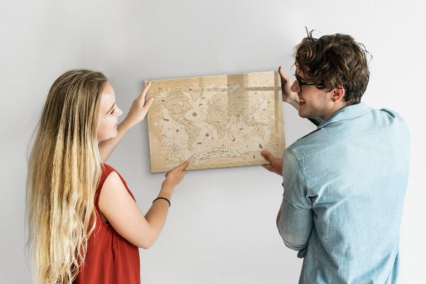 Tableau magnétique effaçable Carte du monde avec photos et accessoires