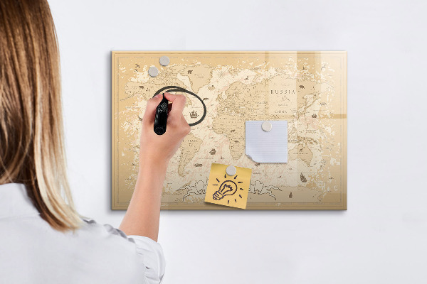Tableau magnétique effaçable Carte du monde avec photos et accessoires