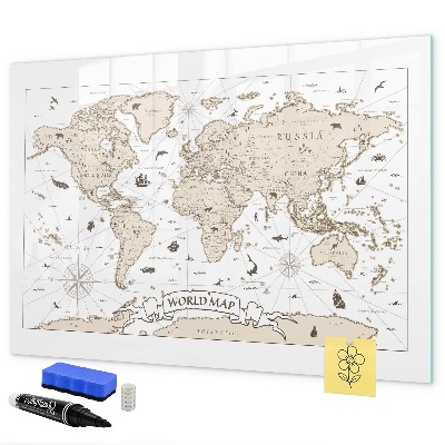 Tableau effaçable magnétique Carte du monde avec emplacements de photos