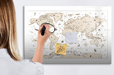 Tableau effaçable magnétique Carte du monde avec emplacements de photos