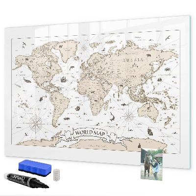 Tableau effaçable magnétique Carte du monde avec emplacements de photos