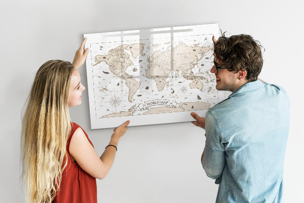 Tableau effaçable magnétique Carte du monde avec emplacements de photos