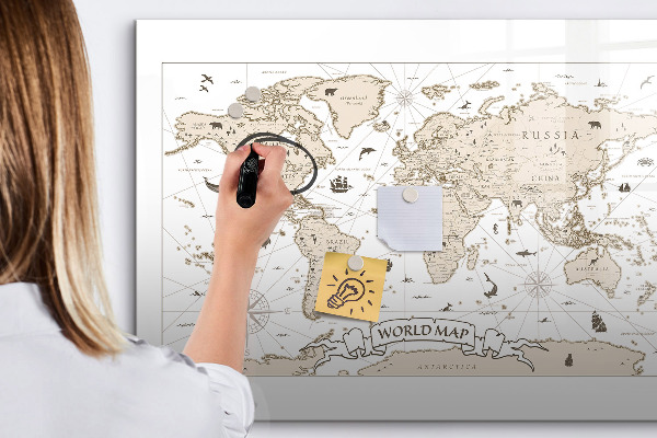 Tableau effaçable magnétique Carte du monde avec emplacements de photos