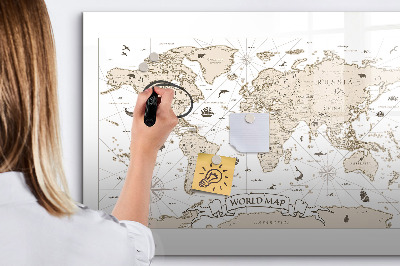 Tableau effaçable magnétique Carte du monde avec emplacements de photos