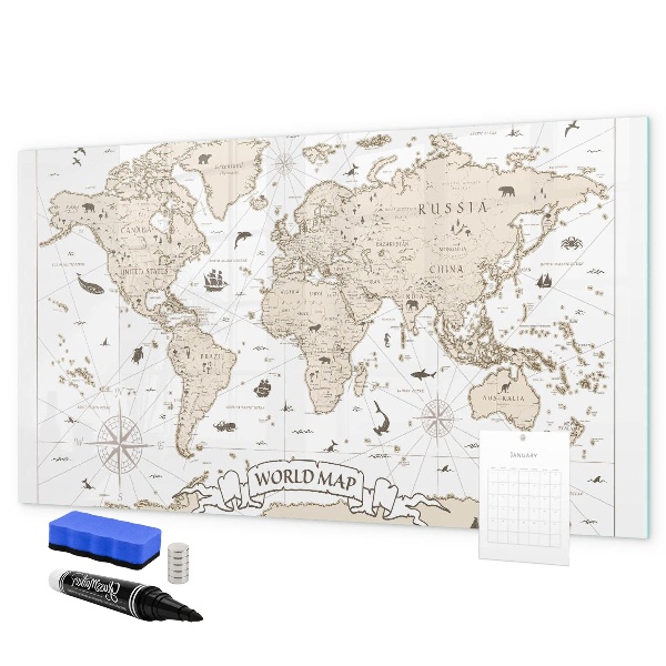 Tableau effaçable magnétique Carte du monde avec emplacements de photos