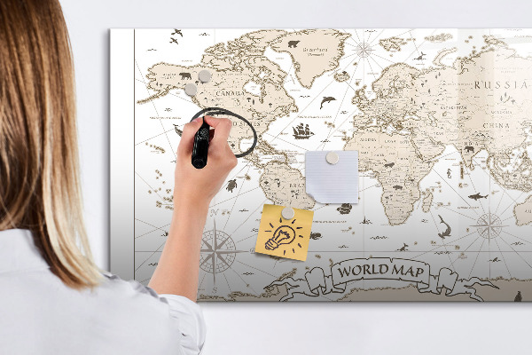 Tableau effaçable magnétique Carte du monde avec emplacements de photos