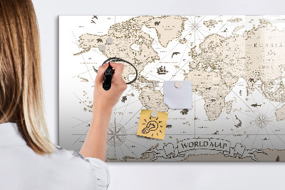 Tableau effaçable magnétique Carte du monde avec emplacements de photos