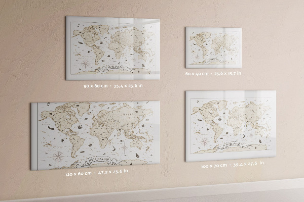 Tableau effaçable magnétique Carte du monde avec emplacements de photos