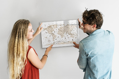 Tableau effaçable magnétique Carte du monde avec emplacements de photos