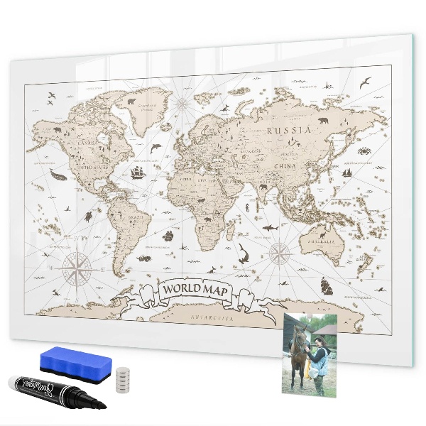 Tableau effaçable magnétique Carte du monde avec emplacements de photos