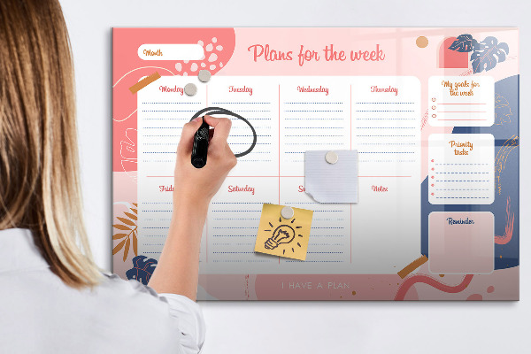 Tableau magnétique effaçable Agenda hebdomadaire avec espace pour photos
