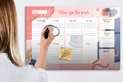 Tableau magnétique effaçable Agenda hebdomadaire avec espace pour photos