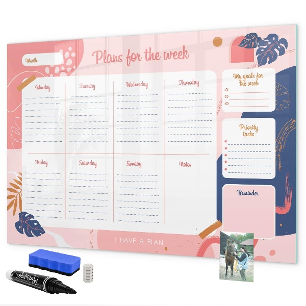 Tableau magnétique effaçable Agenda hebdomadaire avec espace pour photos