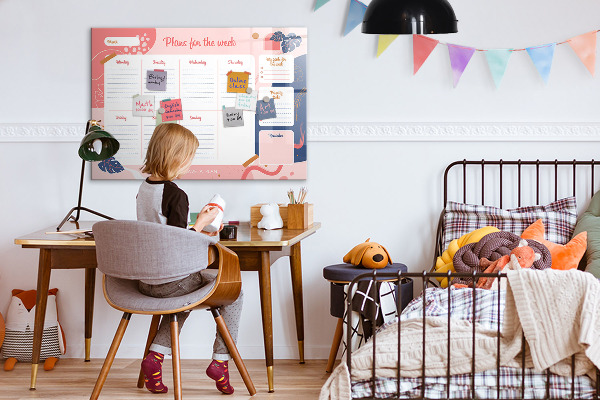 Tableau magnétique effaçable Agenda hebdomadaire avec espace pour photos