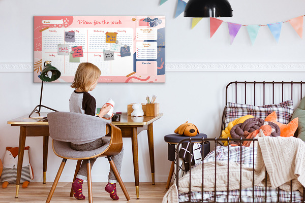 Tableau magnétique effaçable Agenda hebdomadaire avec espace pour photos