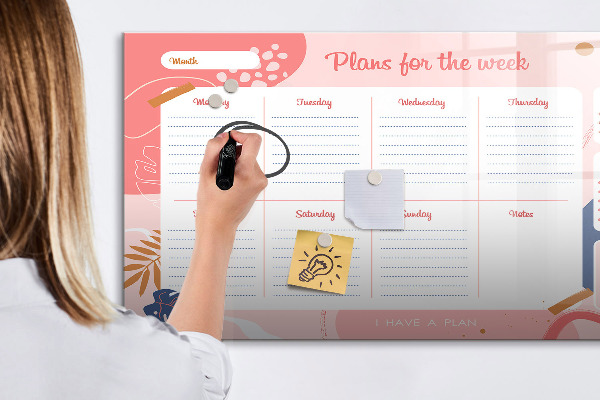 Tableau magnétique effaçable Agenda hebdomadaire avec espace pour photos