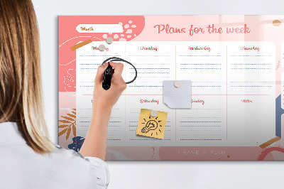 Tableau magnétique effaçable Agenda hebdomadaire avec espace pour photos