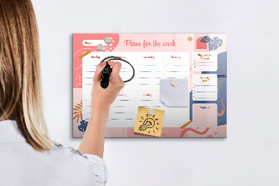 Tableau magnétique effaçable Agenda hebdomadaire avec espace pour photos