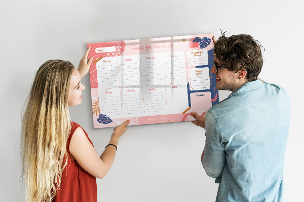 Tableau magnétique effaçable Agenda hebdomadaire avec espace pour photos