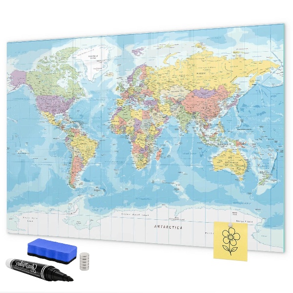 Tableau effaçable magnétique Une carte du monde avec des souvenirs personnels