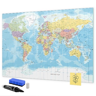 Tableau effaçable magnétique Une carte du monde avec des souvenirs personnels