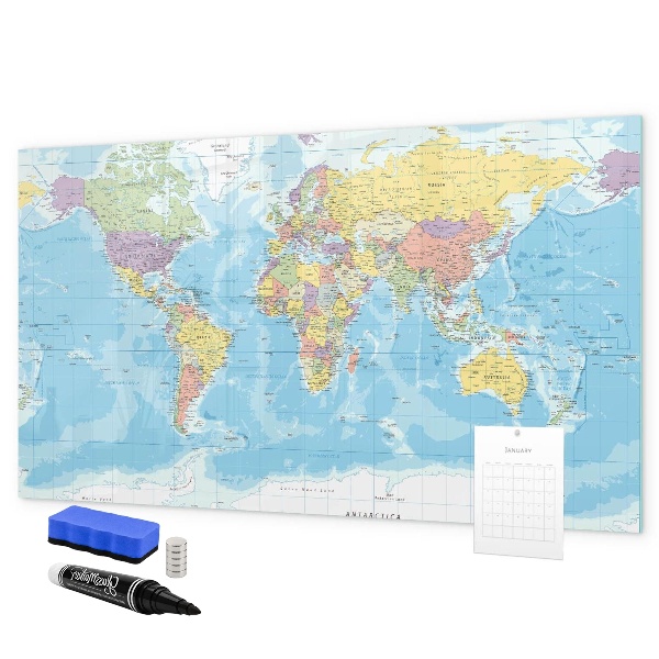 Tableau effaçable magnétique Une carte du monde avec des souvenirs personnels