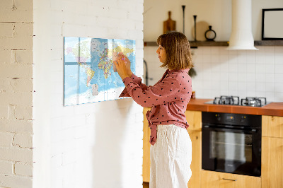 Tableau effaçable magnétique Une carte du monde avec des souvenirs personnels