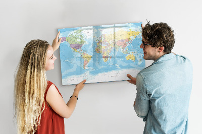 Tableau effaçable magnétique Une carte du monde avec des souvenirs personnels