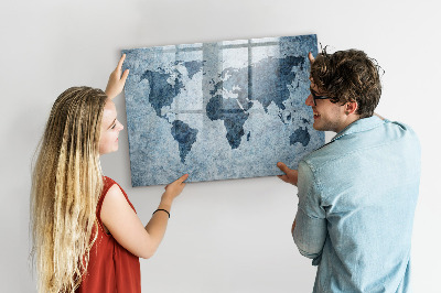 Tableau effaçable magnétique Une carte du monde avec des souvenirs personnels