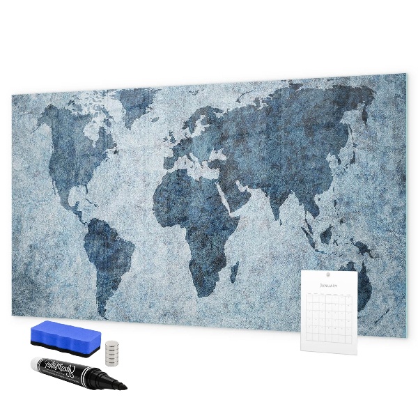 Tableau effaçable magnétique Une carte du monde avec des souvenirs personnels