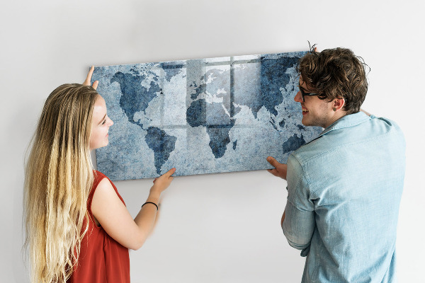 Tableau effaçable magnétique Une carte du monde avec des souvenirs personnels
