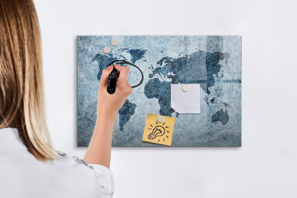 Tableau effaçable magnétique Une carte du monde avec des souvenirs personnels