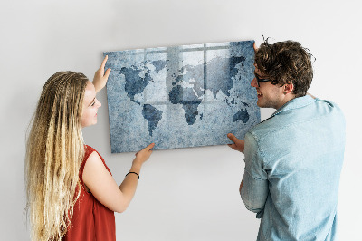 Tableau effaçable magnétique Une carte du monde avec des souvenirs personnels