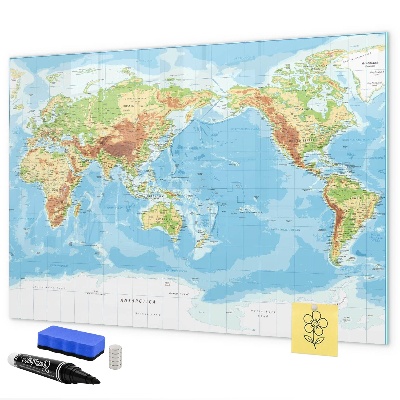 Tableau magnétique effaçable Carte du monde avec photos et accessoires