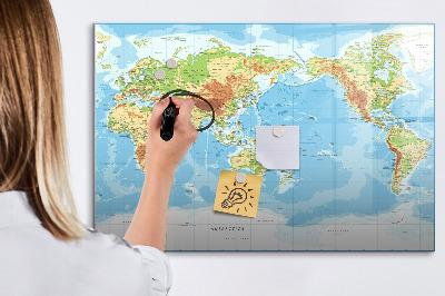 Tableau magnétique effaçable Carte du monde avec photos et accessoires