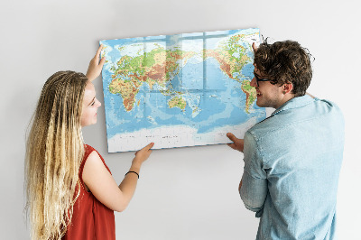 Tableau magnétique effaçable Carte du monde avec photos et accessoires