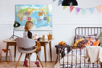 Tableau magnétique effaçable Carte du monde avec photos et accessoires