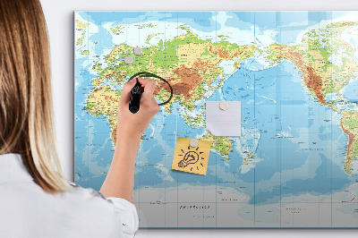 Tableau magnétique effaçable Carte du monde avec photos et accessoires