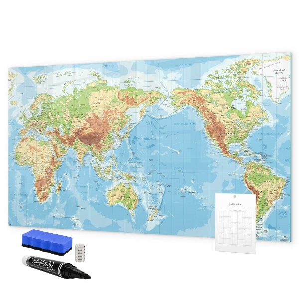 Tableau magnétique effaçable Carte du monde avec photos et accessoires