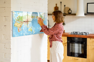 Tableau magnétique effaçable Carte du monde avec photos et accessoires