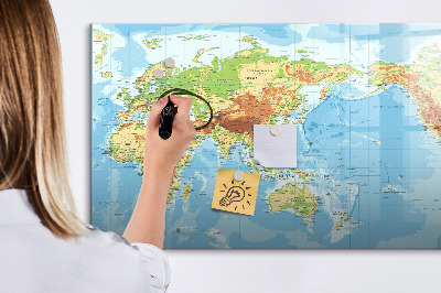 Tableau magnétique effaçable Carte du monde avec photos et accessoires