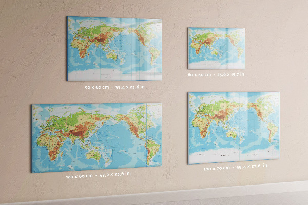 Tableau magnétique effaçable Carte du monde avec photos et accessoires