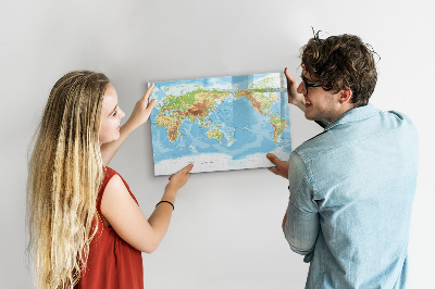 Tableau magnétique effaçable Carte du monde avec photos et accessoires