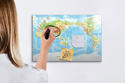 Tableau magnétique effaçable Carte du monde avec photos et accessoires